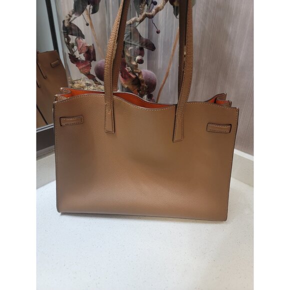 Tory Burch Walker Satchel Leather Tote Bag A4 Brown Used Authentic - Picture 3 of 10